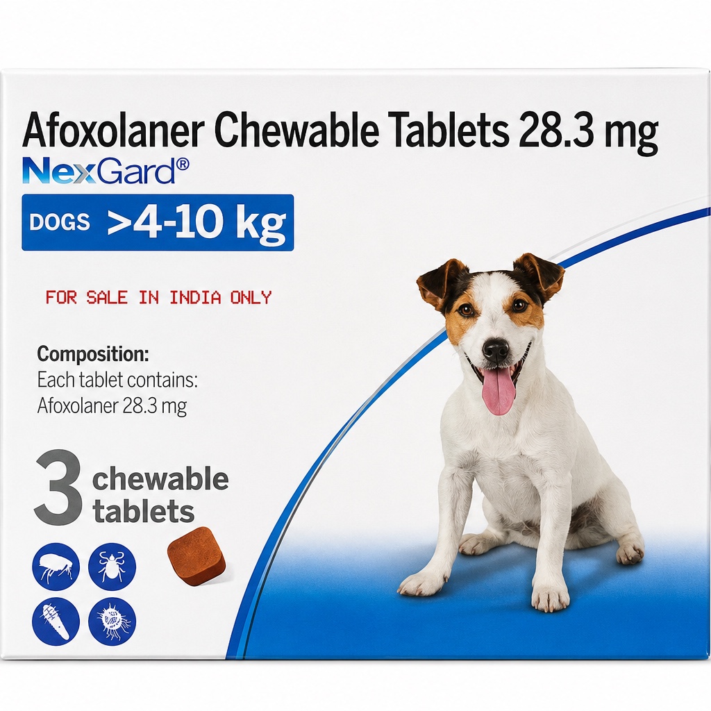 NexGard Afoxolaner Chewable Tablets 28.3 mg for Dogs (4–10 kg) Chewable Tablets
