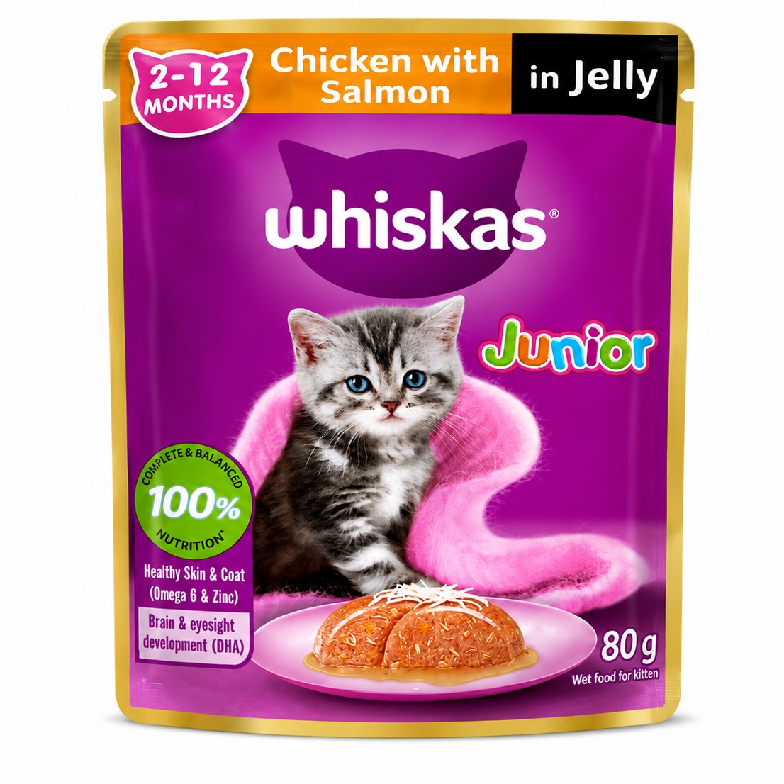 Whiskas Junior 2–12 Months Chicken with Salmon in Jelly 80g × 14 Pouches