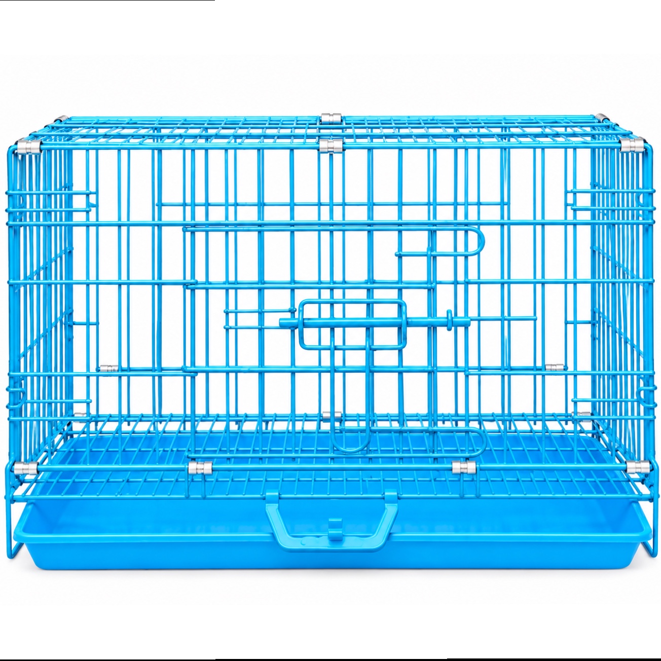 Blue Metal Dog Cage – L90 × w72 × h52 cm | For Dogs 15–20 kg
