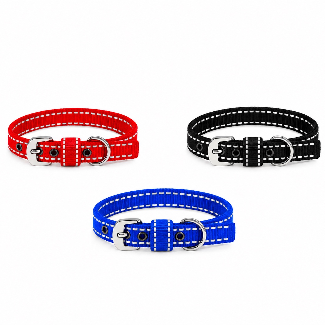 30 mm Nylon Reflective Dog Collar – Red, Black & Blue | 22–30 kg Dogs