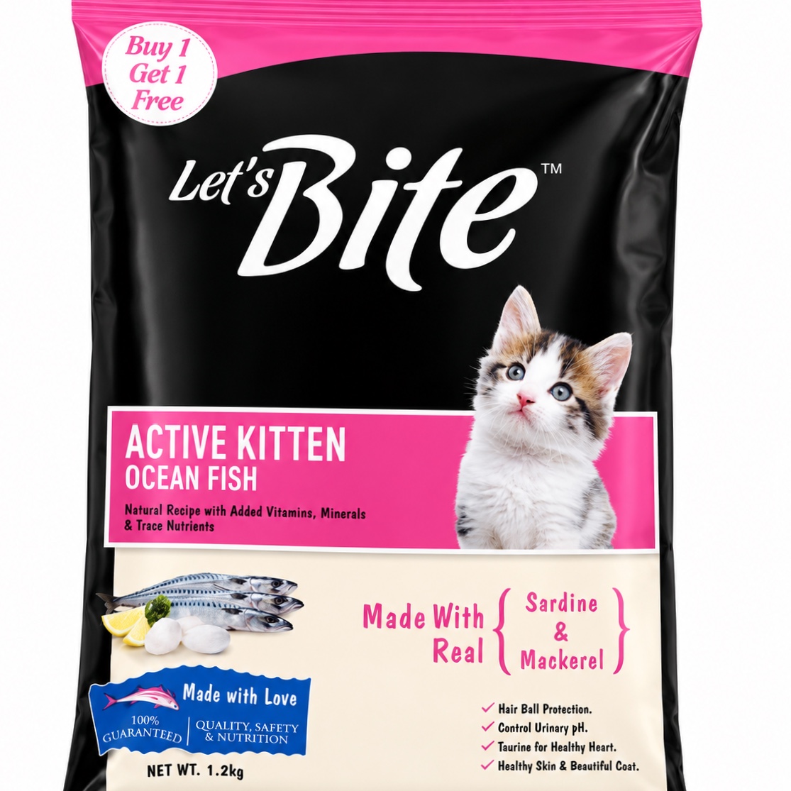 Let’s Bite Active Kitten Ocean Fish Cat Food – Buy 1 Get 1 Free